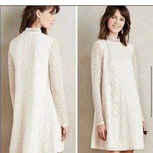 HD in Paris Cream Lace Long-Sleeve Shift Dress